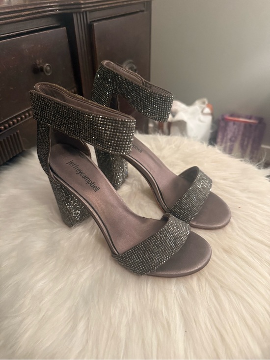 Jeffrey Campbell Shoes - Jeffrey Campbell Gunmetal Crystal Block Heel Sandals